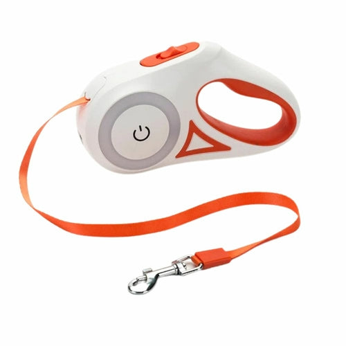 Automatic retractable dog leash in orange with LED light handle - Shopszara