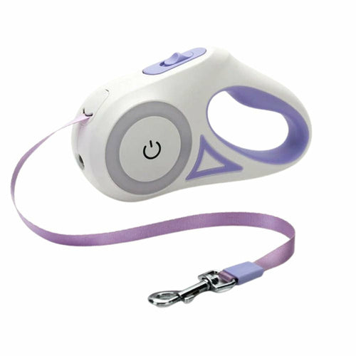 Automatic retractable dog leash in purple with LED light handle - Shopszara