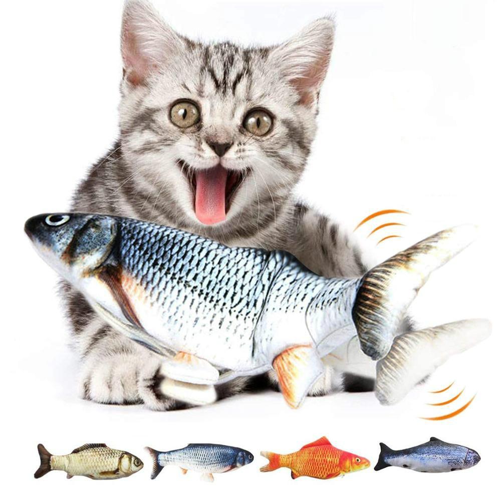 Kitten playing with electric flipping fish toy for cats - Shopszara
