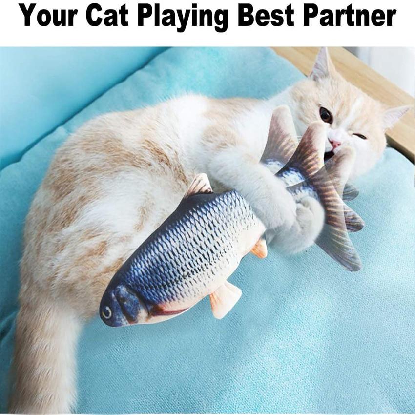 Cat biting electric flipping fish toy as playtime partner - Shopszara